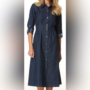 XL half Button-Front Dark Denim Dress